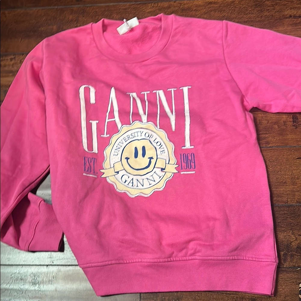 Ganni Pink Graphic Sweatshirt University of Love sz Med